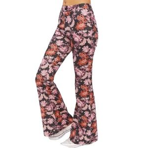 Forever 21 Faux Suede Floral Flare Leg Pants Size M NEW